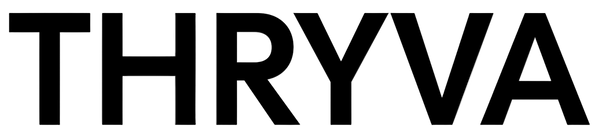 Black 'THRYVA' logo on a white background